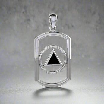 Recovery Dog Tag Pendant – Sterling Silver Sobriety Symbol Jewelry TPD6048 - Synthetic Black Onyx | Sobervation
