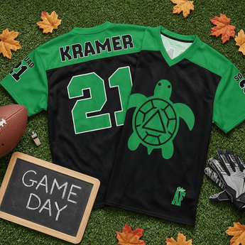 Recovery Turtle Custom Football Jersey | Green & Black | Personalized Recovery Apparel | Sobervation - 2XS Football Jersey - Sobervation