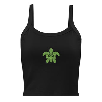 Recovery Turtle Embroidered Women's Micro-Rib Tank Top - Solid Black Blend / XS | Sobervation