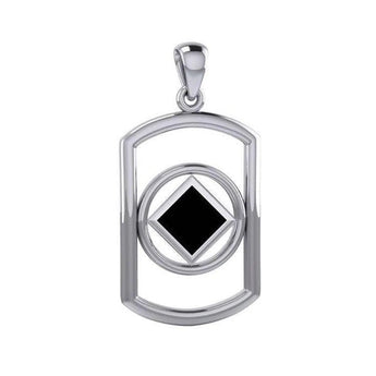 NA Recovery Symbol Dog Tag Pendant – Sterling Silver Recovery Jewelry - Synthetic Black Onyx | Sobervation