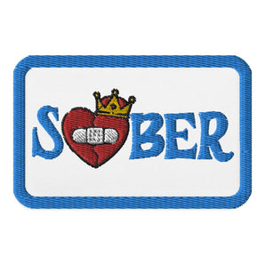 SOBER Broken Heart with Crown Embroidered Patch - Iron-On Sew-On Pin - Default Title | Sobervation