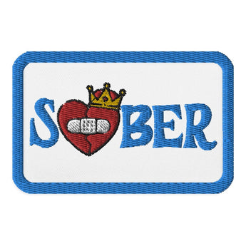 SOBER Broken Heart with Crown Embroidered Patch - Iron-On Sew-On Pin - Default Title | Sobervation