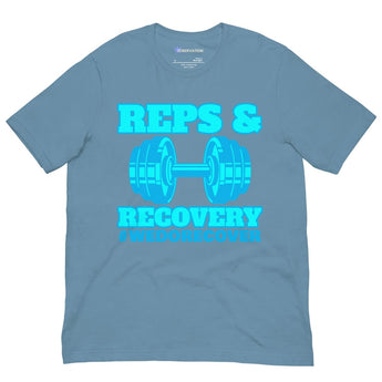 Reps & Recovery Unisex Tee - Fitness Meets Sobriety Shirt - Steel Blue / S | Sobervation
