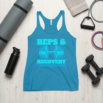 Reps & Recovery Women's Racerback Tank - Fitness Meets Sobriety Apparel - Vintage Turquoise Racerback Tank - Sobervation