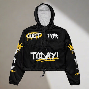 Just For Today TRY Women's Cropped Windbreaker - Bold Graffiti Recovery Jacket - XS | Sobervation