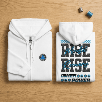 Rise Mindset Zip Hoodie – Embroidered Sobriety Symbol | Inner Power -White Embroidered Zip Up Hoodie - Sobervation