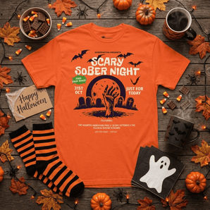 Scary Sober Night Halloween Essential Unisex Tee -Orange Graphic Print T Shirt - Sobervation