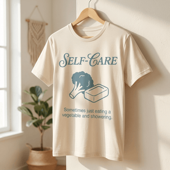 Self Care Sobriety T-Shirt | Funny Recovery Tee | Sober Translations - Natural Graphic Print T Shirt - Sobervation