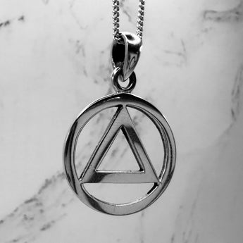 AA Symbol Sterling Silver Pendant - Serenity Circle Necklace - Default Title | Sobervation