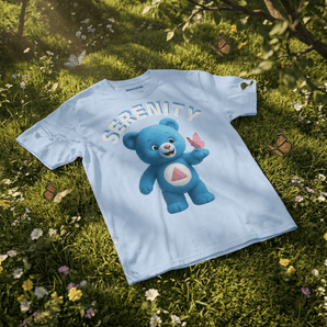 Serenity Cub Essential Tee | Blue Edition – Butterfly Moment | Sobriety T-Shirt - Light Blue Graphic Print T Shirt - Sobervation