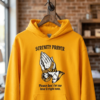 Serenity Prayer Sober Translations Unisex Hoodie | Recovery Apparel | Sobervation - Gold Graphic Print Hoodie - Sobervation