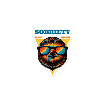 No Hurry No Worry Sloth Vinyl Sticker - Rainbow Sunglasses Waterproof Decal - 3″×3″ | Sobervation