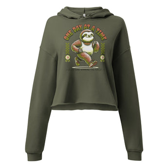 One Day at a Time Sloth Crop Hoodie - Slow and Winning Recovery Hoodie - S | Sobervation