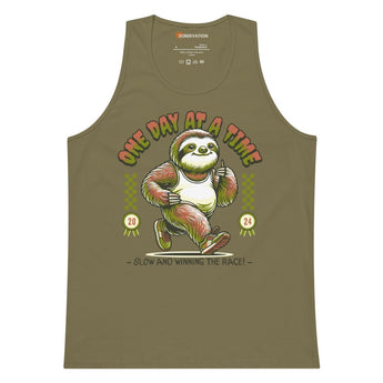 One Day at a Time Sloth Men's Premium Tank - Slow and Winning Recovery Tank - Military Green / S | Sobervation