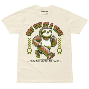 One Day at a Time Sloth Premium Unisex Tee - Slow and Winning Recovery Shirt - S | Sobervation