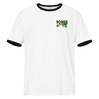 Sober AF Alien | Embroidered Unisex Ringer Tee - White / Black / S | Sobervation