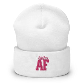 Sober AF Block Letter Cuffed Beanie – Bold Recovery Beanie - White | Sobervation