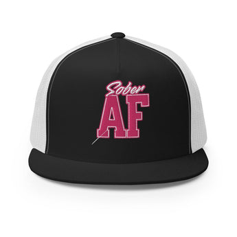 Sober AF Block Letter Trucker Cap – Bold Recovery Hat - Black/ White | Sobervation