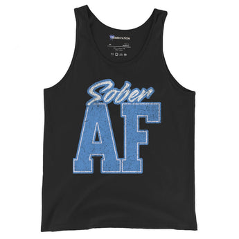 SOBER AF Collegiate Unisex Tank - Bold Recovery Statement Apparel - Black / XS | Sobervation
