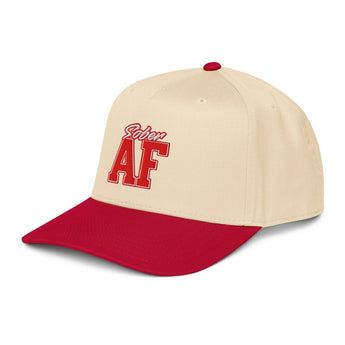 SOBER AF Embroidered 5-Panel Baseball Cap – Collegiate Style - Red/Natural | Sobervation