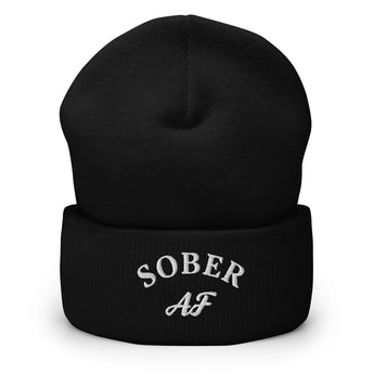 Sober AF Cuffed Beanie – Bold Recovery Beanie - Black | Sobervation