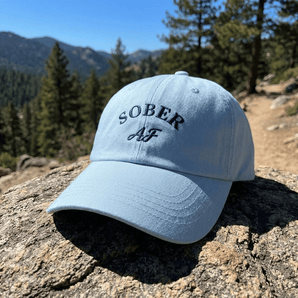 Sober AF - Embroidered Dad Hat (Light Colors) | Recovery Headwear - Light Blue Classic Dad Hat - Sobervation