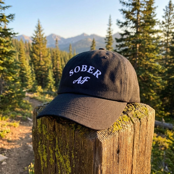 Sober AF - Embroidered Dad Hat | Recovery Headwear - Black | Sobervation