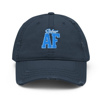 Sober AF Embroidered Distressed Dad Hat - Premium Recovery Streetwear - Navy | Sobervation