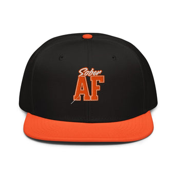 SOBER AF Embroidered Snapback – Collegiate Style Classic Cap - Orange / Black / Black | Sobervation