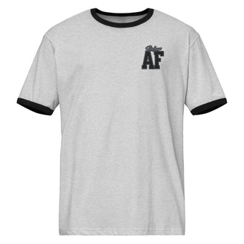 Sober AF Embroidered Unisex Ringer Tee - Recovery Streetwear - Heather Gray / Black / M | Sobervation