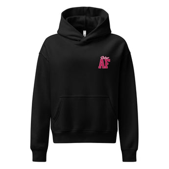 SOBER AF Embroidered Women's Relaxed Hoodie – Pink Collegiate Design - Black / XS | Sobervation