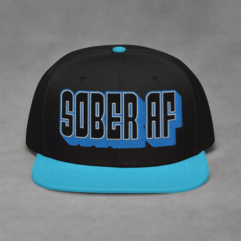 SOBER AF High-Profile Snapback - Structured Wool-Blend Flat Bill Cap - Aqua blue / Black / Black | Sobervation