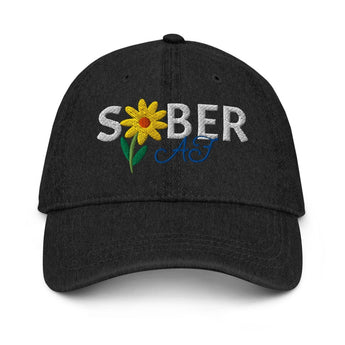 Sober AF – Sunflower Denim Cap (Pigment-Dyed Vintage Style) - Black | Sobervation
