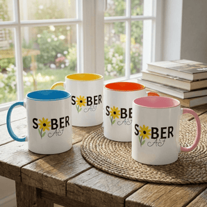 SOBER AF Sunflower Mug - 11oz Color Inside Coffee Cup - Orange Mug - Sobervation