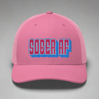 SOBER AF Trucker Hat - Bold Statement Mesh Snapback Cap - Pink | Sobervation