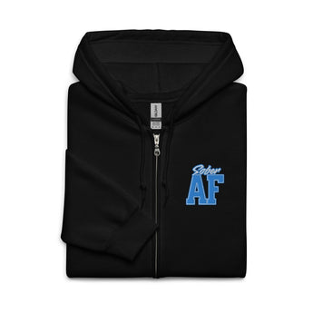 Sober AF Embroidered Zip Hoodie – Bold Recovery Apparel - Black / S | Sobervation