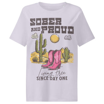 SOBER AND PROUD – Western Desert Organic Women’s Tee - Lavender / S | Sobervation
