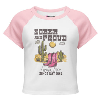 Sober and Proud Western Desert Women’s Micro Rib Raglan Baby Tee – Vintage Western Recovery Style - S | Sobervation