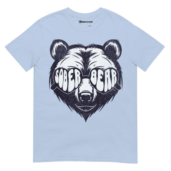 Sober Bear Heart Shades Essential Tee – Cool Vibes Recovery Apparel - Light Blue / S | Sobervation