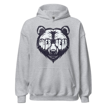 Sober Bear Heart Shades Hoodie – Cool Vibes Recovery Apparel - Sport Grey / S | Sobervation