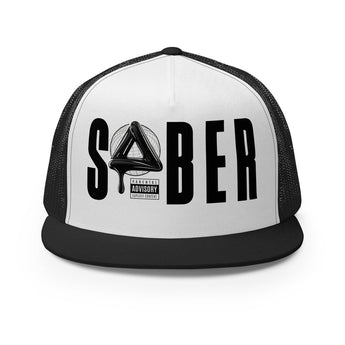 SOBER Black Label Trucker Cap – Melting Symbol Streetwear - Black/ White/ Black | Sobervation