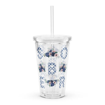 SOBER – Blue Gingham Floral Clear Tumbler (16 oz) - Default Title | Sobervation