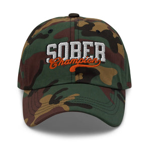 Sober Champion Embroidered Dad Hat – One Day at a Time - Green Camo | Sobervation
