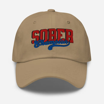 Sober Champion Embroidered Dad Hat – One Day at a Time - Khaki | Sobervation