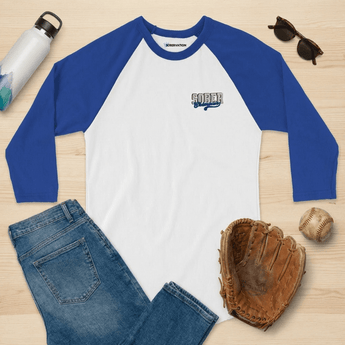 Sober Champion Embroidered Unisex 3/4 Sleeve Raglan Shirt - White/Royal / M | Sobervation