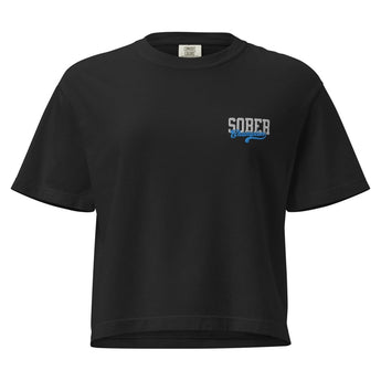 Sober Champion Embroidered Women's Heavyweight Boxy Tee | Recovery Apparel - Black / S | Sobervation