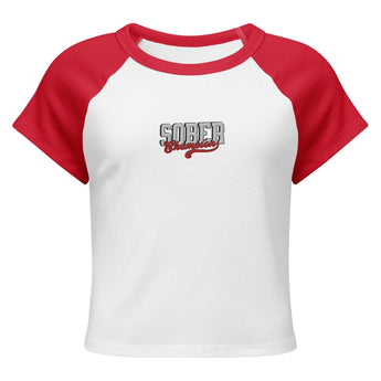 Sober Champion Embroidered Women's Micro Rib Raglan Baby Tee - White/Red / M | Sobervation