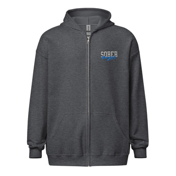 Sober Champion Heavy Blend Zip Hoodie – One Day at a Time - Dark Heather / S | Sobervation