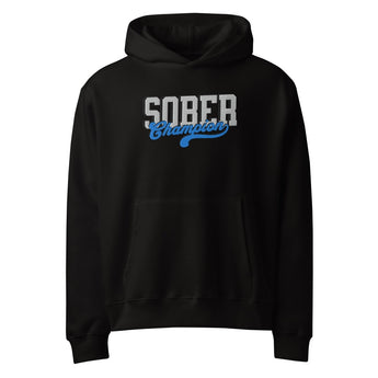 Sober Champion Oversized Heavyweight Hoodie – Large Front Embroidery - Black / S | Sobervation