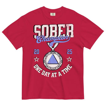 Sober Champion Comfort Colors Heavyweight Tee – One Day at a Time - Red / S | Sobervation